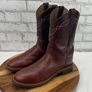 Justin Mens 9.5 D Brown Leather Western Oil Resistant Round Toe Pull On WP Boots